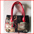 ゴブラン織りバッグアクセサリーバッグ‐茶器柄-赤