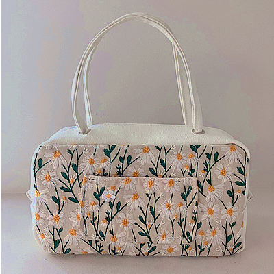 白菊柄 刺繍生地 バッグ